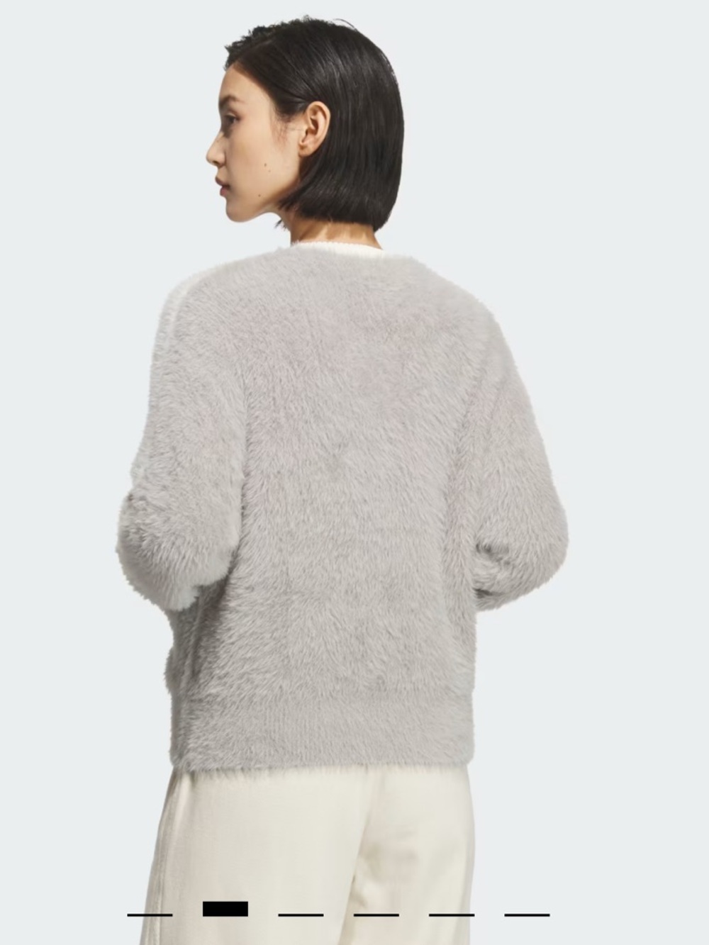 adidas Light Grey Fuzzy V-Neck Cardigan with Cream Trim Asia Exclusive US Large - Picture 2 of 14